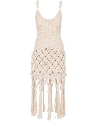 Balmain - Crochet Fringe Knitted Dress - Lyst