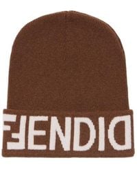 Fendi - Logo Intarsia Knitted Beanie - Lyst