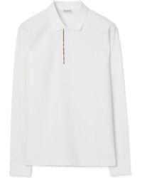 Burberry - Long-Sleeve Check Trim Cotton Polo Shirt - Lyst