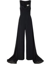 Elie Saab - Ruched Chiffon-Trimmed Silk-Blend Cady Jumpsuit - Lyst