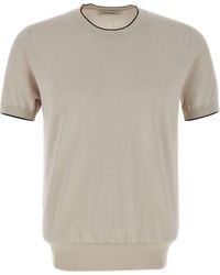 Kangra Cashmere - Kangra Contrast Trim Short Sleeve Knitted Top - Lyst