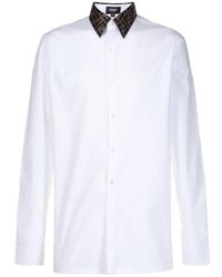 Fendi - Shrit With Classic Collar With Ff Motif And Curved Hem - Lyst