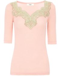 Chloé - Chloé Ribbed Guipure-Trim Knitted Sweater - Lyst