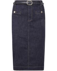 Self-Portrait - Belted Waist Denim Midi Skirt - Lyst