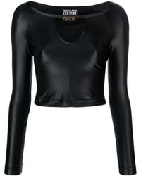 Versace Jeans Couture - Logo-Plaque Jersey Crop Top - Lyst