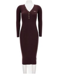 Elisabetta Franchi - Ribbed V-Neck Buttoned-Up Dress - Lyst