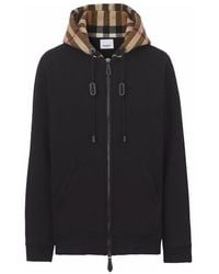 Burberry - Check Hood Cotton Blend Zip Hoodie - Lyst
