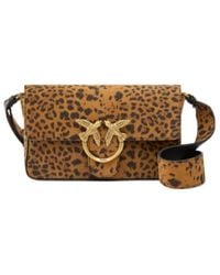 Pinko - Leopard Printed Love Birds Plaque Shoulder Bag - Lyst