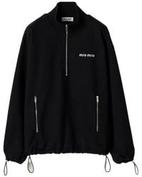 Miu Miu - Cotton Fleece Zipper Sweatshirt - Lyst