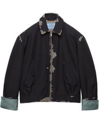 Prada - Bonded Leather And Houndstooth Jacket - Lyst