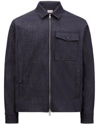 Moncler - Logo Patch Zip-Up Denim Shirt - Lyst