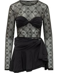 Marine Serre - Moonogram Flock Ruffle Mini Dress - Lyst