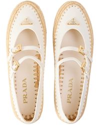 Prada - Nappa Leather And Raffia Ballerinas - Lyst