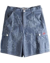 Marni - Embroidered Wide Leg Denim Shorts - Lyst