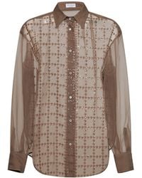 Brunello Cucinelli - Embellished Semi Sheer Shirt - Lyst