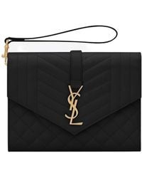 Saint Laurent - Logo Plaque Envelope Clutch Bag - Lyst