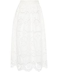 Zimmermann - Lexi Embroidered Linen Midi Skirt - Lyst