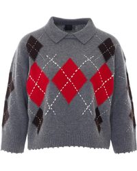 Pinko - Argyle-Pattern Collared Sweater - Lyst
