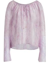 Alberta Ferretti - Pastel Floral Organza Blouse With Gathered Neckline - Lyst