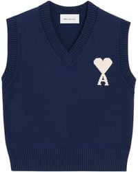 Ami Paris - Wool And Cotton Sleeveless Ami De Coeur Sweater - Lyst