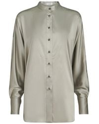 Brunello Cucinelli - Satin Mandarin-Collar Shirt - Lyst