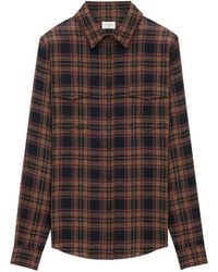 Saint Laurent - Logo-Embroidered Checked Wool-Twill Shirt - Lyst