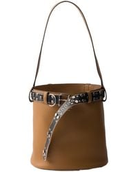 Prada - Buckle Leather Bucket Bag With Studded Belt - Lyst