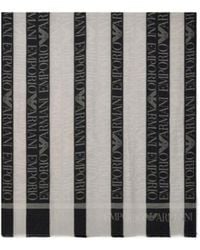 Emporio Armani - Striped Jacquard Cotton Acetate Stole With Fringe And Logo - Lyst