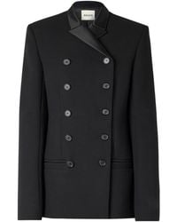 KHAITE - Sabel Double-Breasted Satin-Trimmed Crepe Blazer - Lyst