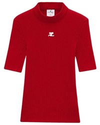 Courreges - Courrèges Reedition Ribbed High Neck Knitted Top - Lyst