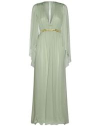 Alberta Ferretti - Pleated Belted Maxi Dress - Lyst