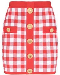 Balmain - Vichy Buttoned Mini Skirt - Lyst
