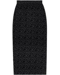 Saloni - Satin-Trimmed Embroidered Velvet Midi Skirt - Lyst