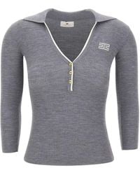 Elisabetta Franchi - Ribbed Polo Top - Lyst