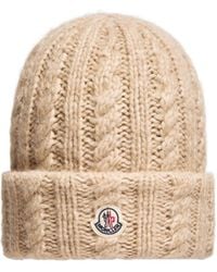 Moncler - Cable Knit Wool Blend Beanie - Lyst