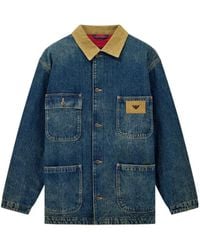 Emporio Armani - Cotton Denim Jacket With Corduroy Collar And Patch Pockets - Lyst