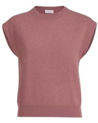Brunello Cucinelli - Cashmere Knit T-Shirt With Monili - Lyst