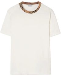 Burberry - Checked Trim Crewneck T-Shirt - Lyst