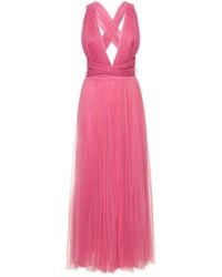 Maria Lucia Hohan - Pleated Tulle Midi Dress W/ Low Back - Lyst