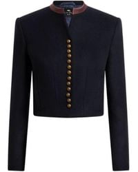 Etro - Wool-Blend Cloth Cropped Jacket With Pegaso Buttons - Lyst
