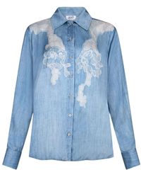 Liu Jo - Lace-Overlay Denim Effect Shirt - Lyst