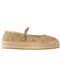 Jimmy Choo - Straw-Woven Wedge Flat Sandals - Lyst