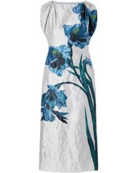 Erdem - Floral-Print Textured Satin Midi Dress - Lyst