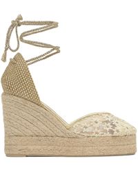Castañer - Castañer Floral Lace Wedge Heeled Sandals - Lyst