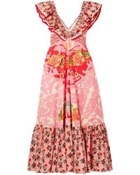 CAMILLA - Belted Embellished Ruffled Printed Organic Cotton-Poplin Maxi Dress - Lyst