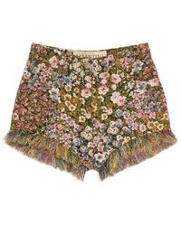 Valentino - Floral Patterned Fringed Hem Shorts - Lyst