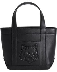 Maison Kitsuné Festive Fox Head Mini Tote Bag in Black | Lyst