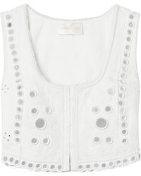 LoveShackFancy - Cropped Paillette-Embellished Embroidered Linen Top - Lyst