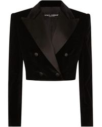 Dolce & Gabbana - Double-Breasted Cropped Velvet Blazer - Lyst