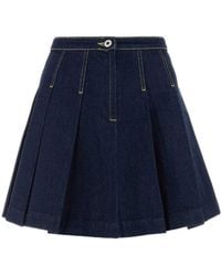 KENZO - Logo Patch Pleated Denim Mini Skirt - Lyst